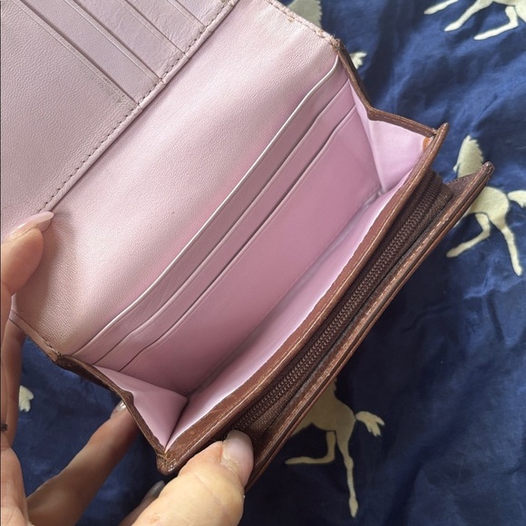 Coach Signature C Khaki Jacquard Canvas Brown Leather Trim Card Organizer Wallet - Picture 10 of 16